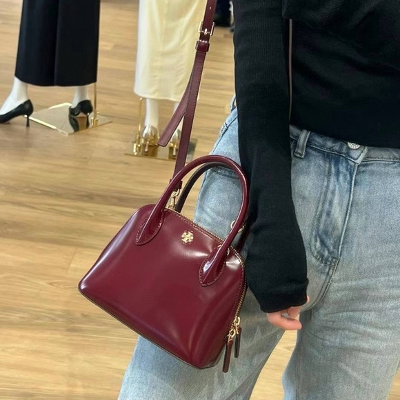 NWT Tory Burch Emerson Patent Mini Dome Satchel 159532 IN ROYAL BURGUNDY - Picture 8 of 10